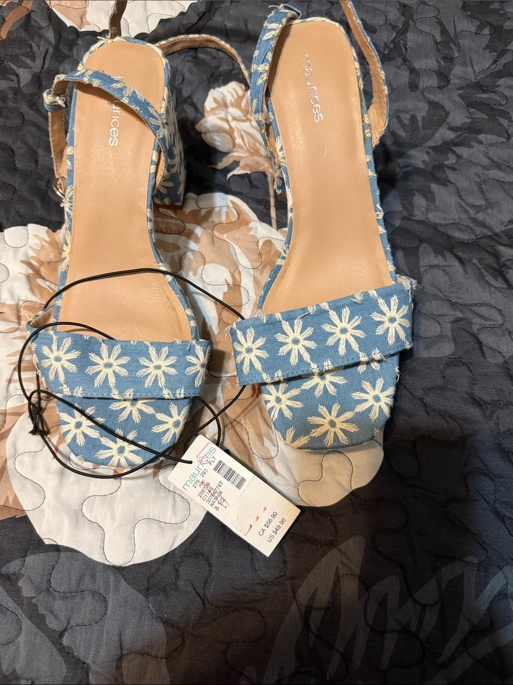 Maurices Blue Daisy Embroidered Block Heel Sandals